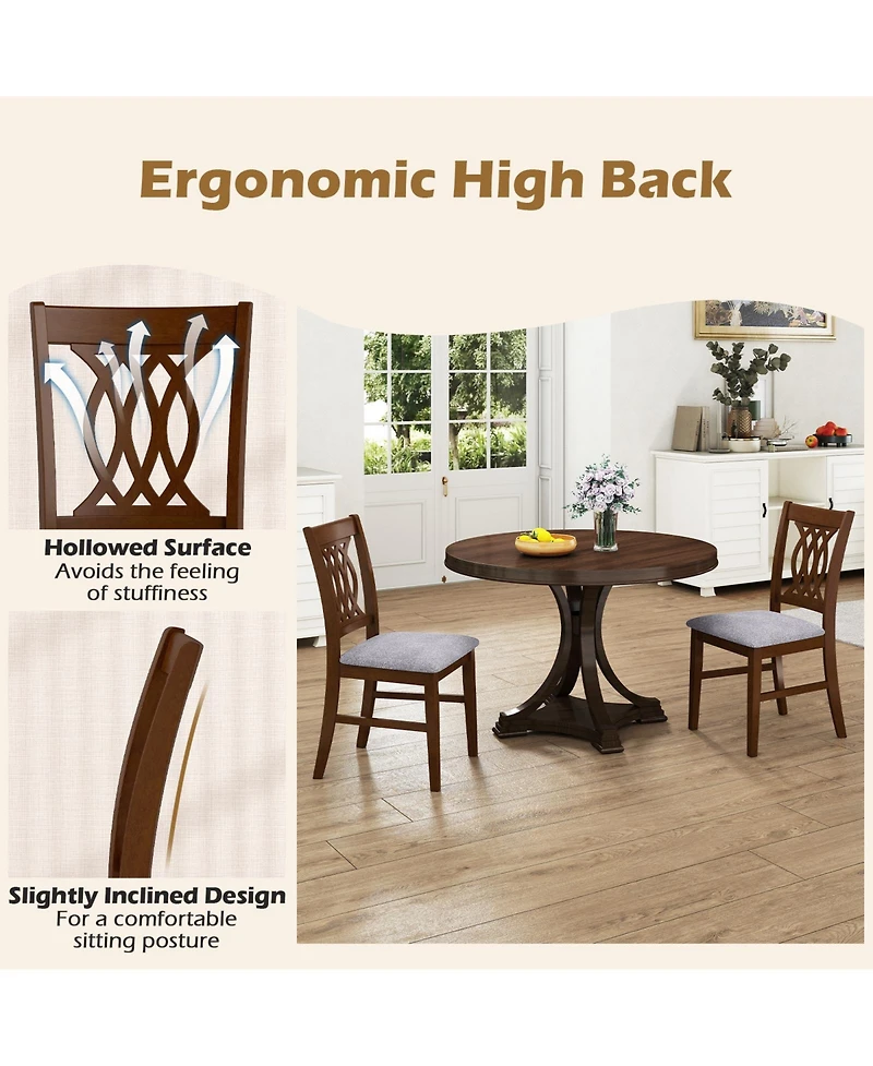 Gymax Dining Chairs Set of 4 w/Padded Seat Hollowed Backrest and Rubber Wood Frame