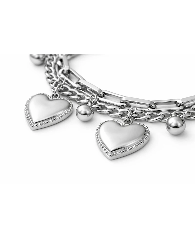 Rebl Jewelry Heart Charm Layered Bracelet Stainless Steel