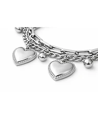Rebl Jewelry Heart Charm Layered Bracelet Stainless Steel