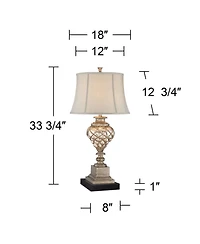Barnes & Ivy 30.5" Silver Glass Led Table Lamp with Nightlight and Off White Bell Shade