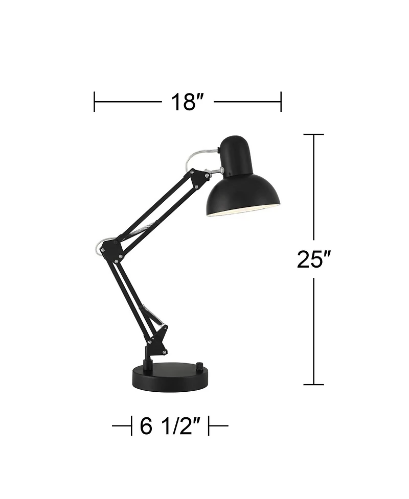 360 Lighting Wyatt 25" High Modern Desk Lamp Usb Port Architect Adjustable Height Metal Single Home Office Charging