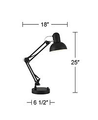 360 Lighting Wyatt 25" High Modern Desk Lamp Usb Port Architect Adjustable Height Metal Single Home Office Charging