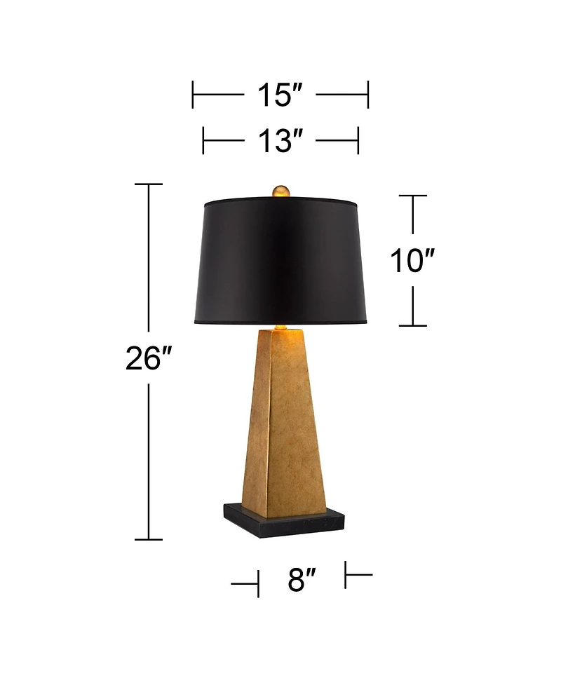 Possini Euro Design Obelisk Modern Table Lamp with Square Marble Riser 26" High Gold Leaf Drum Shade for Bedroom Living Room Bedside Home Kids