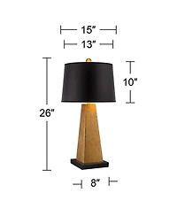 Possini Euro Design Obelisk Modern Table Lamp with Square Marble Riser 26" High Gold Leaf Drum Shade for Bedroom Living Room Bedside Home Kids