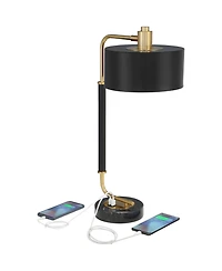 Possini Euro Design Myles 24" High Small Modern Glam Desk Lamps Set of 2 Dual Usb Ports Gold Metal Home Office Charging
