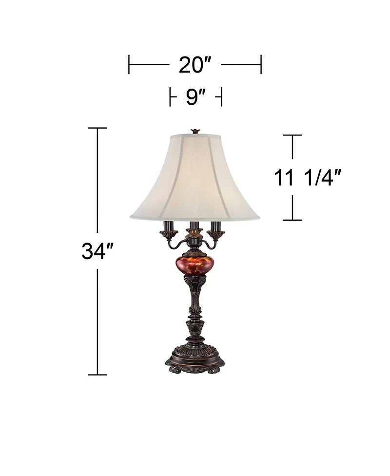 Barnes and Ivy Rhys 34" Tall Traditional 3 Way Table Lamps, Bronze Finish with Tortoise Shell Glass, Set of 2