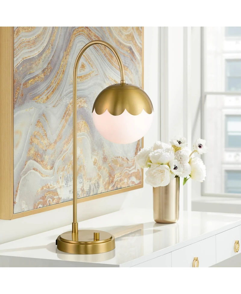 360 Lighting Kelowna 25" High Modern Desk Lamp Usb Port Ac Power Outlet Antique Brass Finish Metal