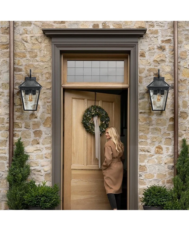 Flynama 10" 2pcs Outdoor Wall Lanterns, Weatherproof Wall Sconce with Clear Glass Panels