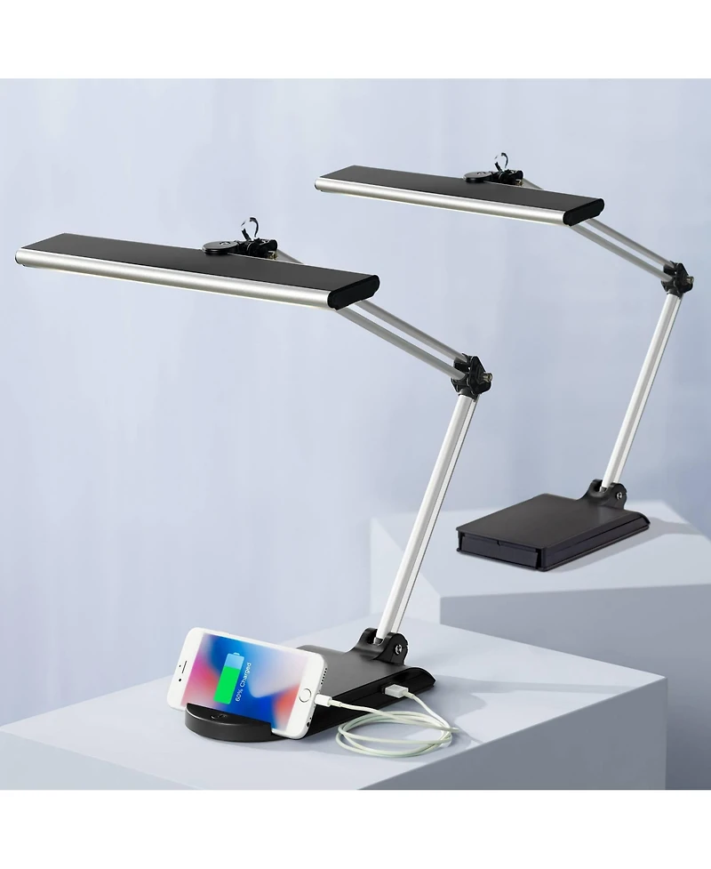 360 Lighting Flynn 25" High Modern Desk Lamps Set of 2 Usb Port Adjustable Led Metal Home Office Living Room Charging