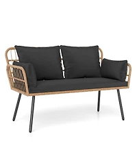 Sugift Outdoor Rattan 2-Seat Chair with Seat Back Cushions and Heavy-Duty Metal Legs