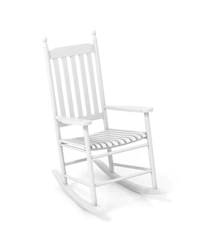 Sugift High-Back Acacia Wood Outdoor Rocking Chair with Solid Rocking Base