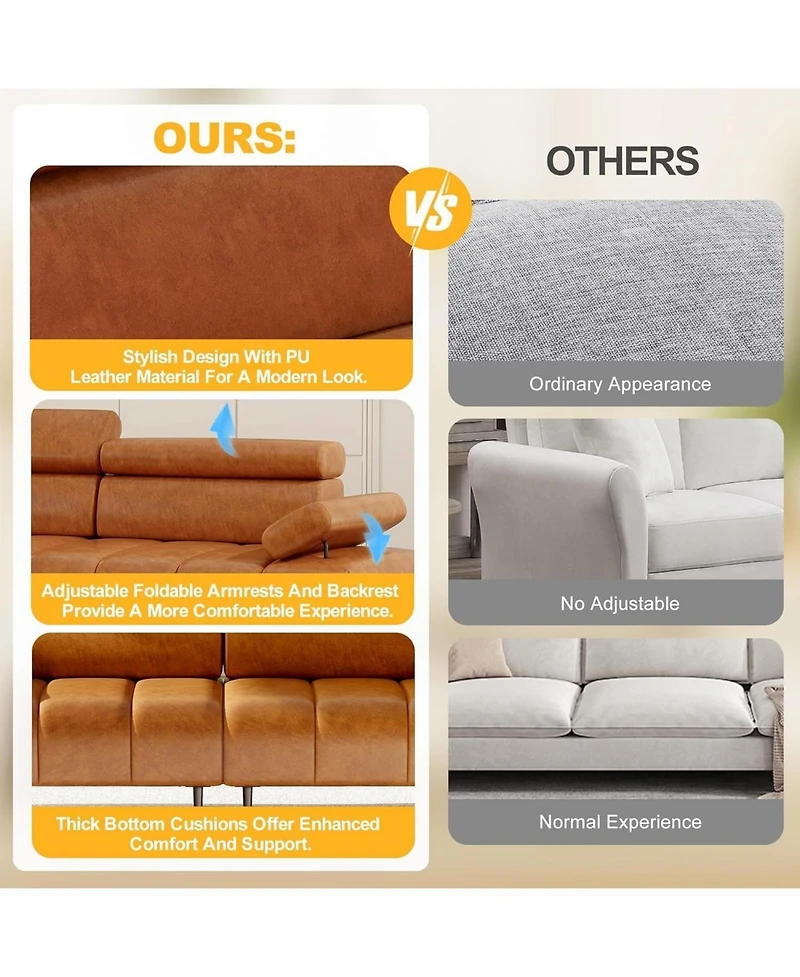 gaomon 3-Seater Sofa Bed, Faux Leather Futon Couch with Adjustable Backrest and Armrests, Convertible Sleeper