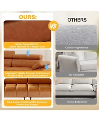 gaomon 3-Seater Sofa Bed, Faux Leather Futon Couch with Adjustable Backrest and Armrests, Convertible Sleeper