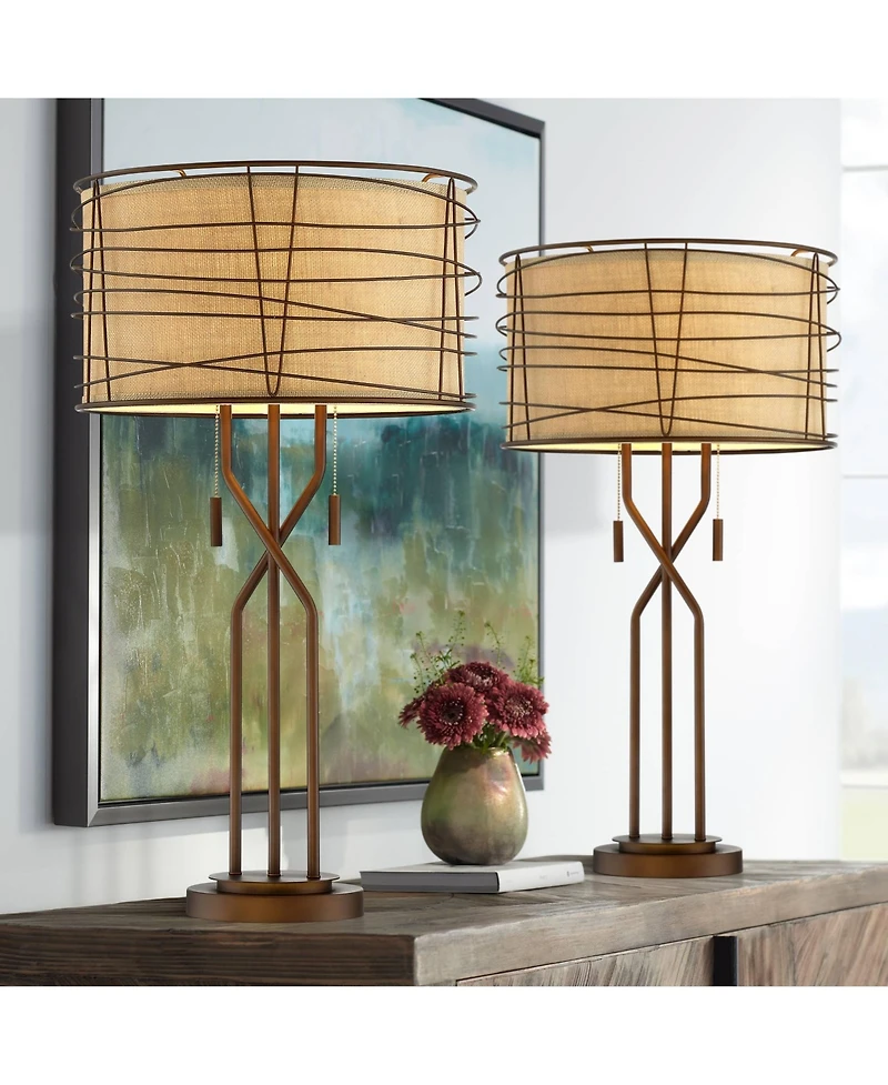 Franklin Iron Works Marlowe 28 3/4" Tall Farmhouse Modern End Table Lamps Set of 2