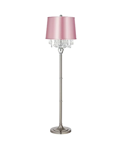 360 Lighting Crystals Traditional 60 1/2" Tall Standing Floor Lamp Foot Switch Satin Steel Finish Drum Satin Shade