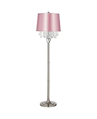 360 Lighting Crystals Traditional 60 1/2" Tall Standing Floor Lamp Foot Switch Satin Steel Finish Drum Satin Shade