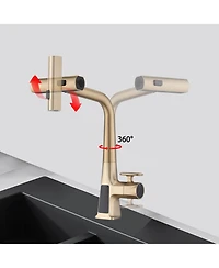 Busdays Brushed Waterfall Kitchen Faucet with Temp Display, Pull Down Sprayer, 3 Modes