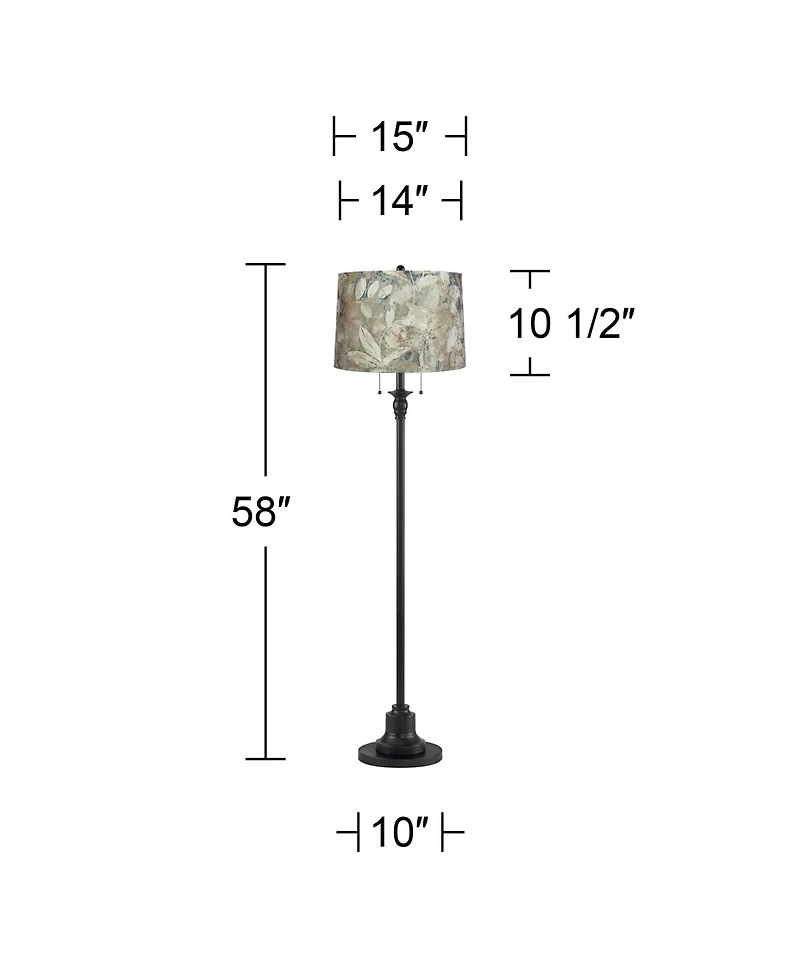 360 Lighting Dyna Traditional 58" Tall 2-Light Standing Floor Lamp Skinny Pole Pull Chain Finish Velvet Botanical Shade