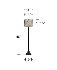 360 Lighting Dyna Traditional 58" Tall 2-Light Standing Floor Lamp Skinny Pole Pull Chain Finish Velvet Botanical Shade