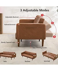 gaomon 75" Faux Leather Futon Sofa Bed, Convertible Sleeper Couch with Adjustable Backrest and Side Pockets