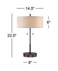 360 Lighting Modern Accent Table Lamps 23.5" High Set of 2 with Hotel Style Usb and Ac Power Outlet in Base Fabric Drum Shade for Living Room