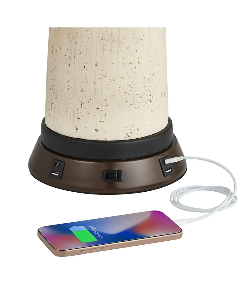 Possini Euro Design Modern Table Lamp with Usb and Ac Power Outlet Workstation Charging Base 33" Tall Drum Shade Office