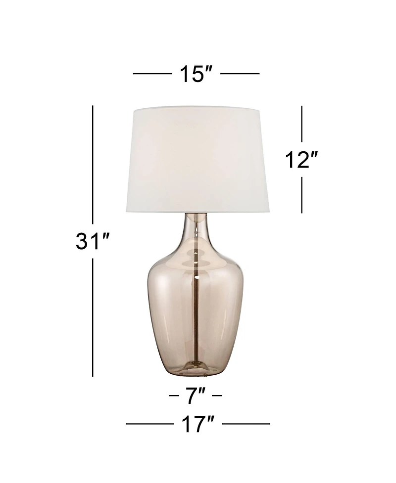 Possini Euro Design Ania Modern Table Lamp 31" Tall Clear Champagne Glass with Table Top Dimmer e Fabric Drum Shade for Bedroom Living Room