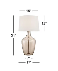 Possini Euro Design Ania Modern Table Lamp 31" Tall Clear Champagne Glass with Table Top Dimmer e Fabric Drum Shade for Bedroom Living Room