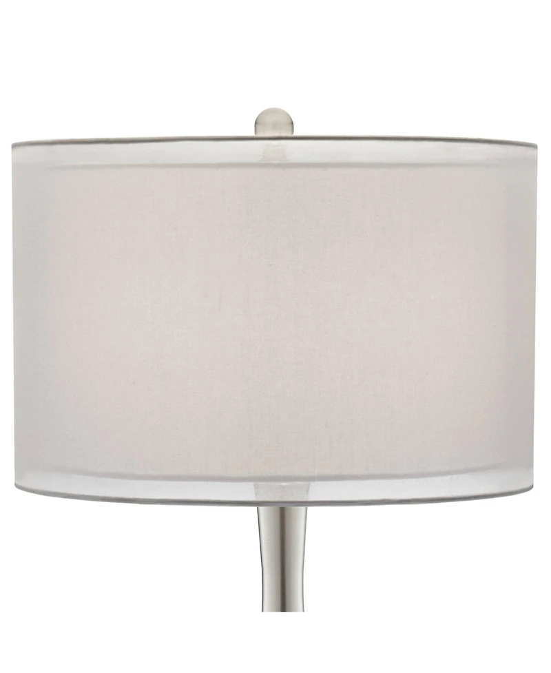 Possini Euro Design Modern Table Lamp 30 1/2" Tall with Usb Dimmer Mercury Glass Double Drum Shade for Bedroom Living Room House Bedside Nightsta