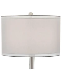 Possini Euro Design Modern Table Lamp 30 1/2" Tall with Usb Dimmer Mercury Glass Double Drum Shade for Bedroom Living Room House Bedside Nightsta