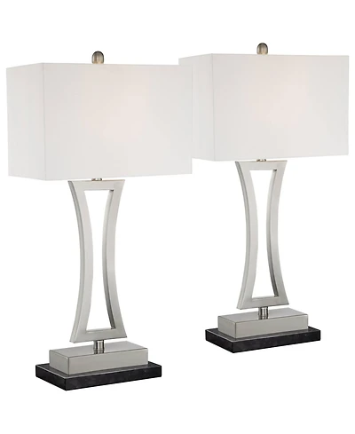 360 Lighting Roxie Modern Table Lamps Set of 2 with Marble Risers 31" Tall Brushed Nickel Fabric Shade for Bedroom Living Room Bedside
