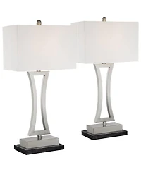 360 Lighting Roxie Modern Table Lamps Set of 2 with Marble Risers 31" Tall Brushed Nickel Fabric Shade for Bedroom Living Room Bedside