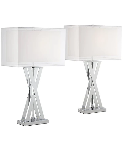 Possini Euro Design Proxima 28" Tall X-Shaped Modern Table Lamps Set of 2 Silver Chrome Finish Metal Living Room Bedroom Bedside