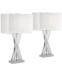 Possini Euro Design Proxima 28" Tall X-Shaped Modern Table Lamps Set of 2 Silver Chrome Finish Metal Living Room Bedroom Bedside