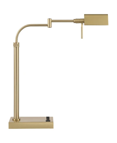 Possini Euro Design Keegan 24 1/2" High Modern Desk Lamp Adjustable Usb Port Ac Power Outlet Gold Brass Finish Metal Charging