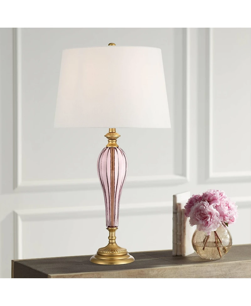 Possini Euro Design Clarrissa 31 1/2" Tall Fluted Vase Large Traditional End 3-Way Table Lamp Brass Finish Glass Single Living Room
