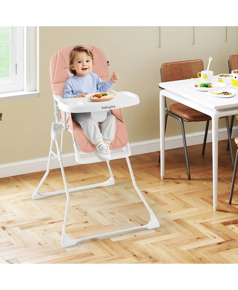 Gymax Toddler Foldable High Chair Easy Clean Compact Highchair w/ Removable Adjustable Tray