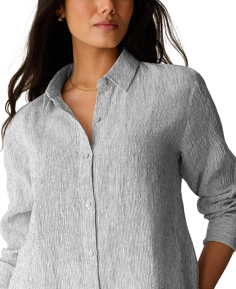 Eileen Fisher Women's Long-Sleeve Striped Collared Shirt