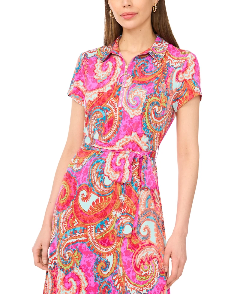 Msk Women's Short-Sleeve Zip Midi Dress