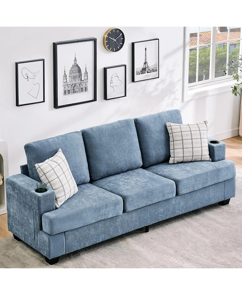 gaomon 89" 3-Seater Sofa, Chenille Couch with Deep Seat, Cup Holders and Storage Pockets