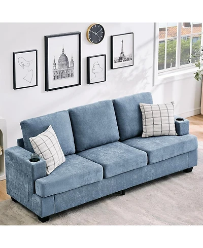 gaomon 89" 3-Seater Sofa, Chenille Couch with Deep Seat, Cup Holders and Storage Pockets