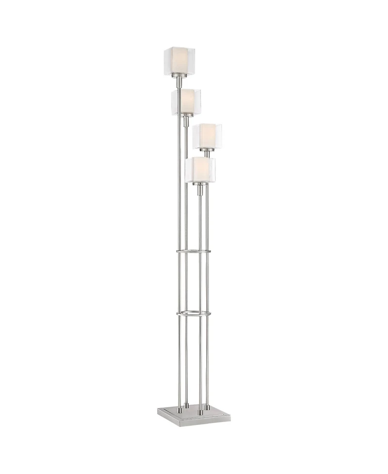 Possini Euro Design Athena Modern 72" Tall Tree Floor Lamp with Smart Socket Brushed Nickel 4-Light Clear Opal Glass for Living Room Home