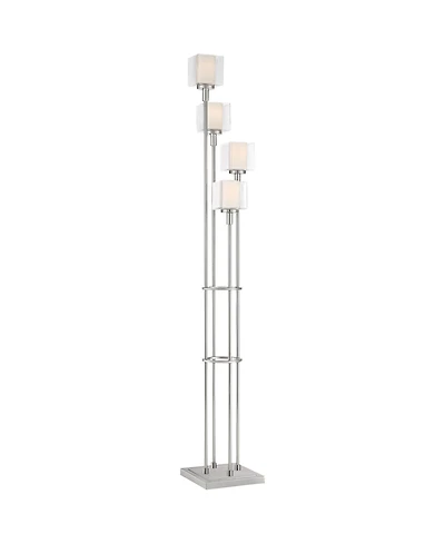 Possini Euro Design Athena Modern 72" Tall Tree Floor Lamp with Smart Socket Brushed Nickel 4-Light Clear Opal Glass for Living Room Home
