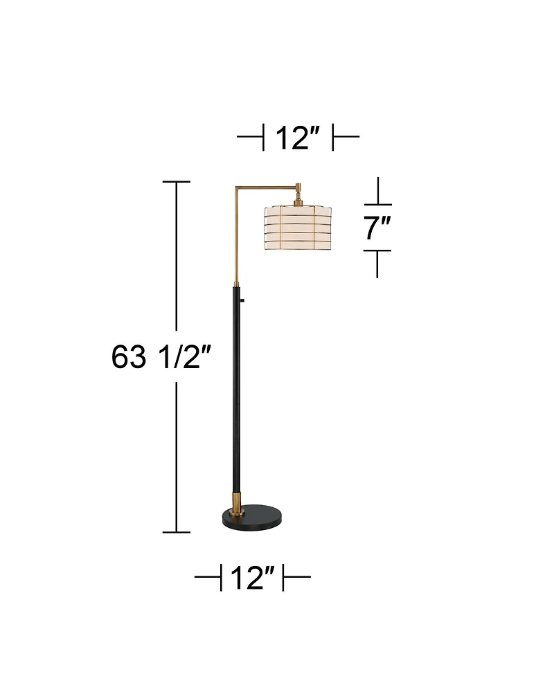 Possini Euro Design Modern Arc Floor Lamp 63 1/2" Tall Warm Gold Metal Cage Linen Shade for Living Room Reading