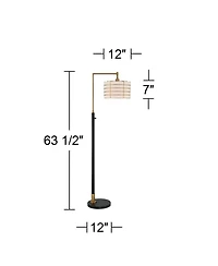 Possini Euro Design Modern Arc Floor Lamp 63 1/2" Tall Warm Gold Metal Cage Linen Shade for Living Room Reading