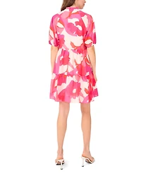 Msk Petite Puff-Sleeve Tiered Shift Dress
