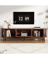 Rainsken Tv Stand for TVs up to 75", Fluted Entertainment Center, Media Console with Tambour Sliding Doors and Grill Flip-Down Door for Living Ro