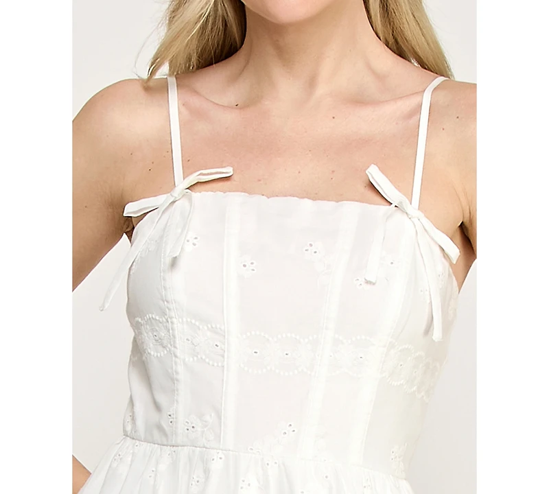 Row A Women's Sleeveless Corset Detail Embroidered Dress