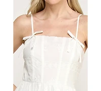 Row A Women's Sleeveless Corset Detail Embroidered Dress