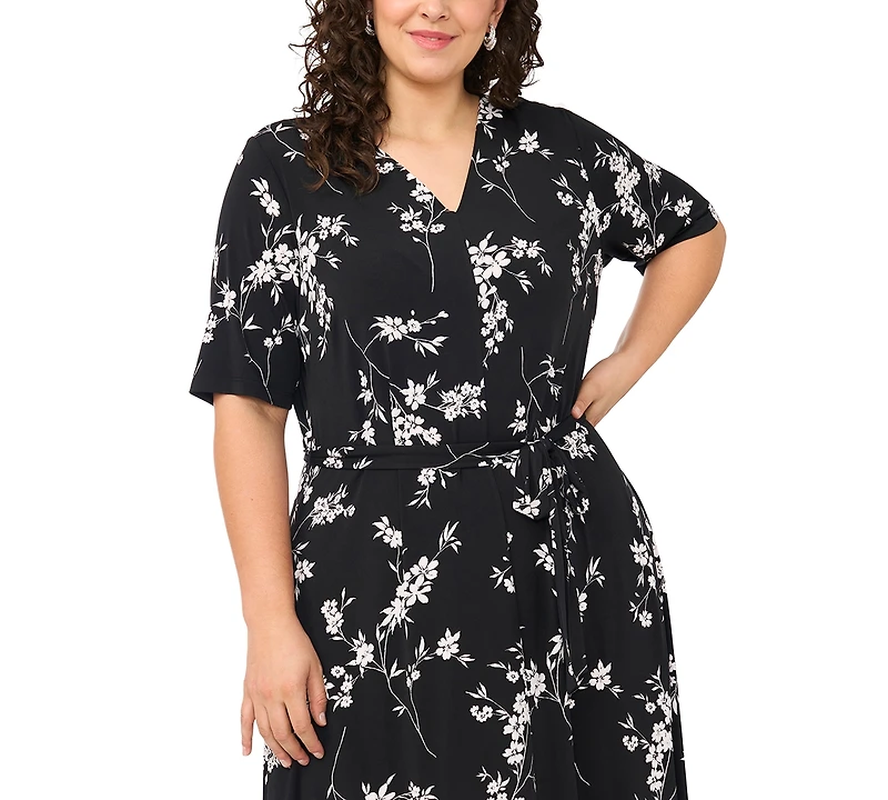 Msk Plus Printed V-Neck Midi Dress